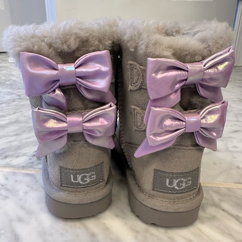 Ugg Baby Gray Boots With Purple Bows